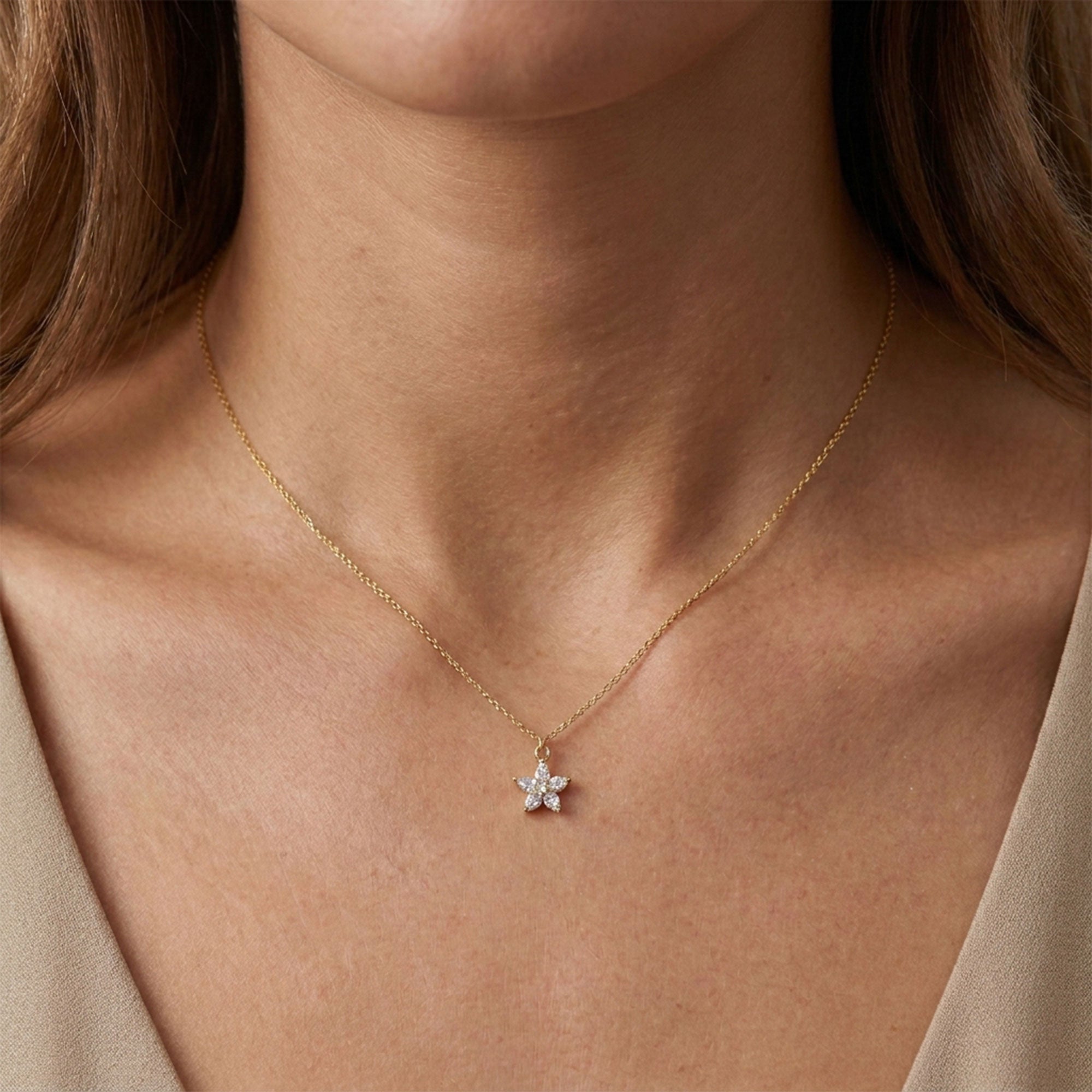 CZ Flower Cluster Necklace SPE-5137