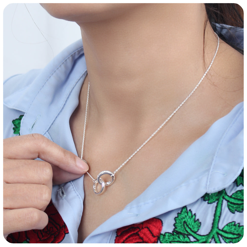 Interlocking Double Ring CZ Necklace SPE-748