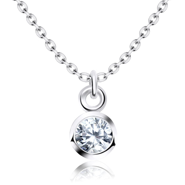 Round CZ Bezel Solitaire Necklace SPE-80