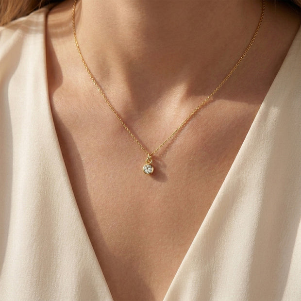 Round CZ Bezel Solitaire Necklace SPE-80