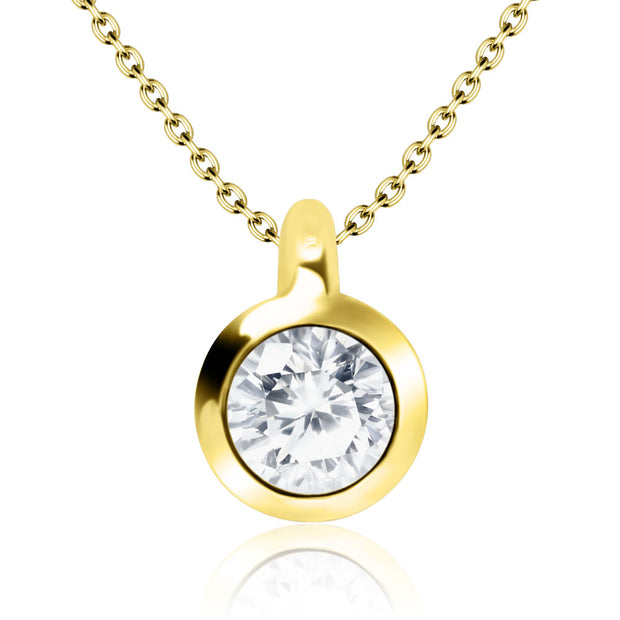 Round CZ Bezel Solitaire Necklace SPE-80n