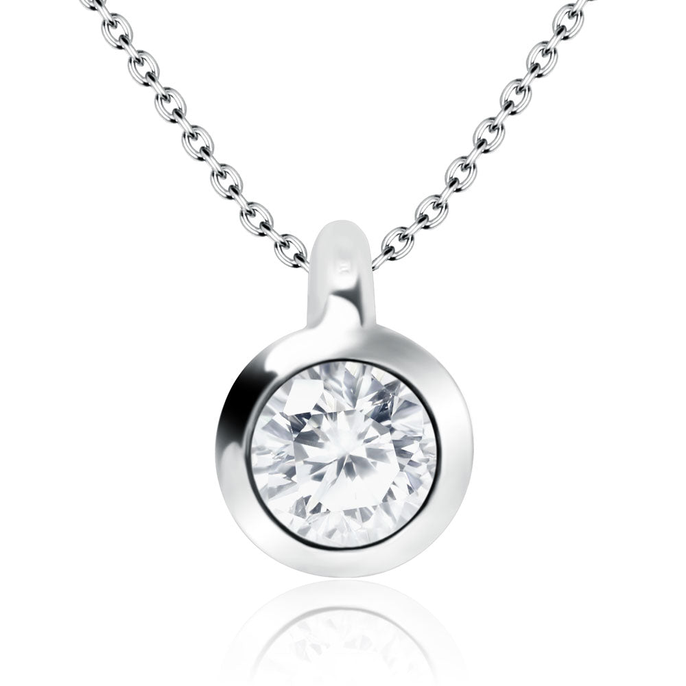 Round CZ Bezel Solitaire Necklace SPE-80n