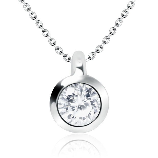 Round CZ Bezel Solitaire Necklace SPE-80n