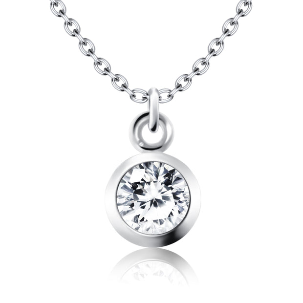 Round CZ Bezel Solitaire Necklace SPE-81