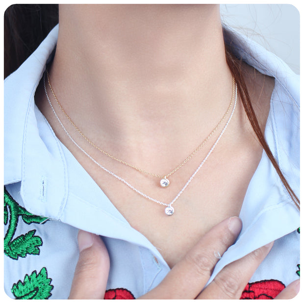 Round CZ Bezel Solitaire Necklace SPE-81n