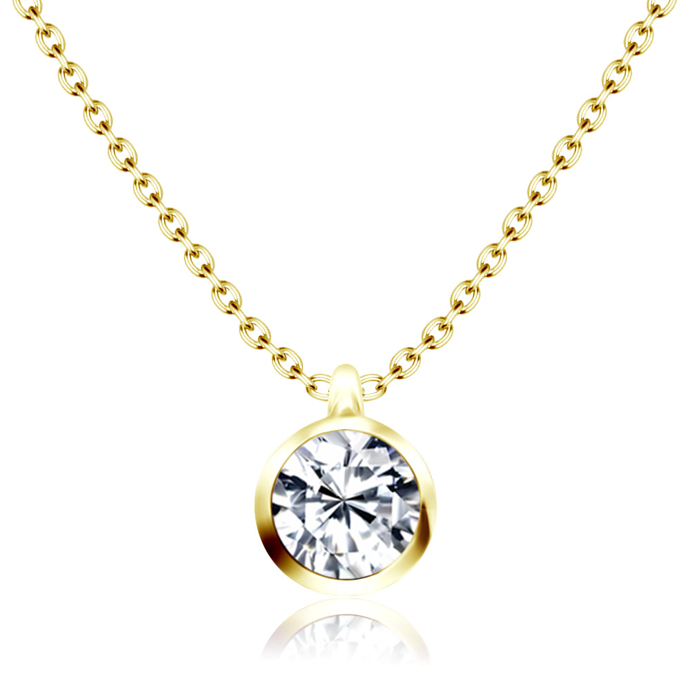 Round CZ Bezel Solitaire Necklace SPE-81n