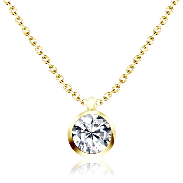 Round CZ Bezel Solitaire Necklace SPE-81n