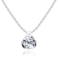 Round CZ Bezel Solitaire Necklace SPE-81n