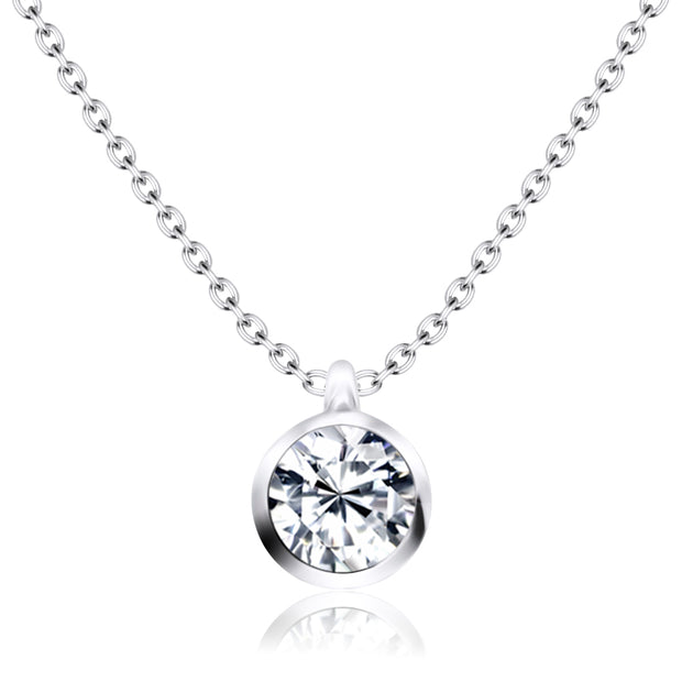 Round CZ Bezel Solitaire Necklace SPE-81n