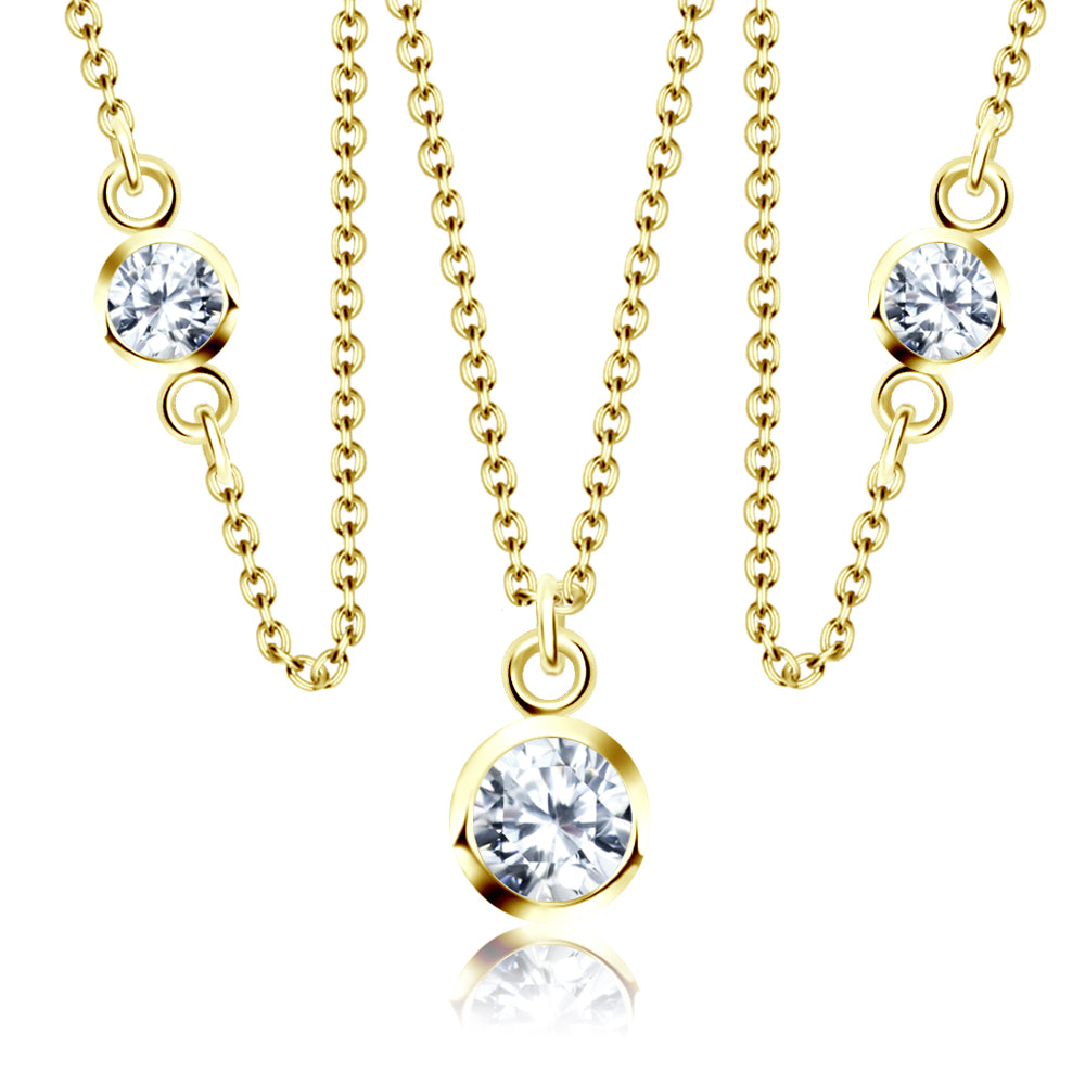 Triple Bezel CZ Station Necklace SPE-83