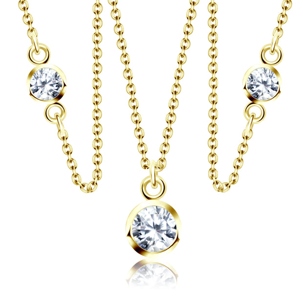 Triple Bezel CZ Station Necklace SPE-83