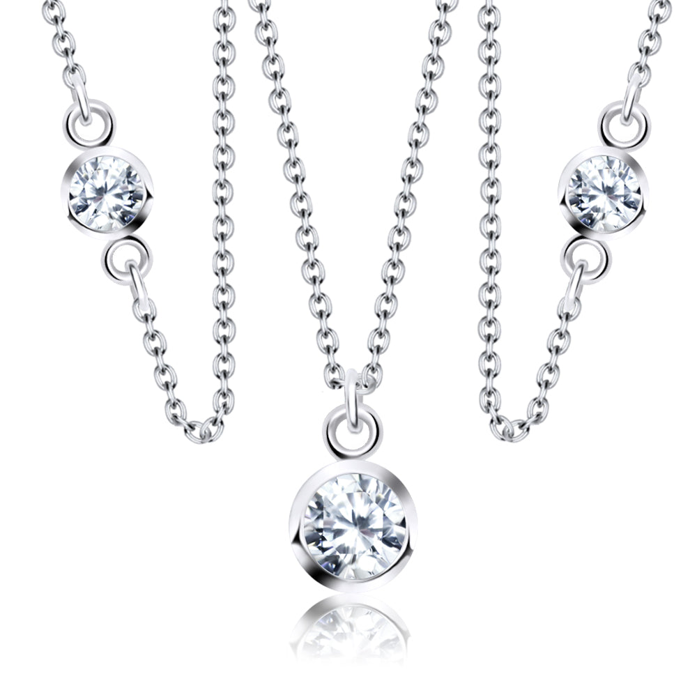 Triple Bezel CZ Station Necklace SPE-83