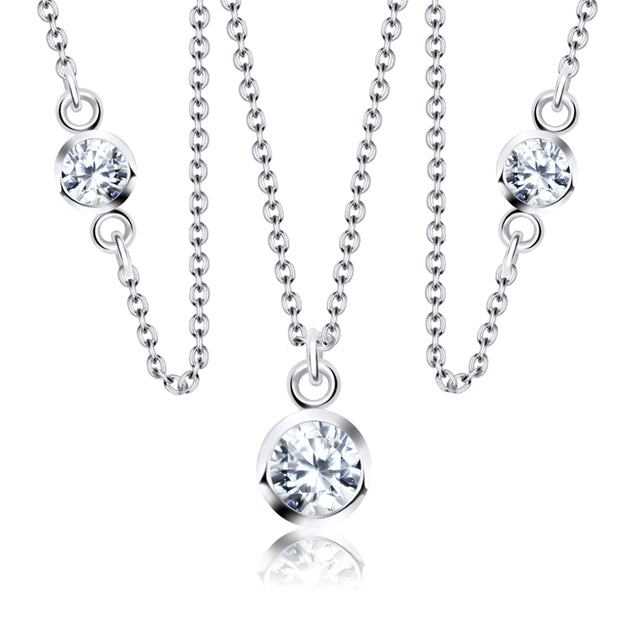 Triple Bezel CZ Station Necklace SPE-83