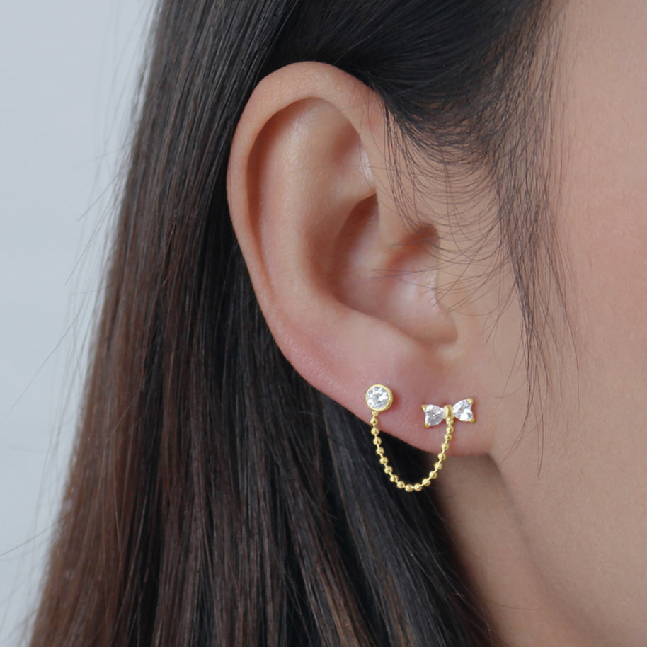 Unique Bow Style Dual Stud with CZ Stones STC-104
