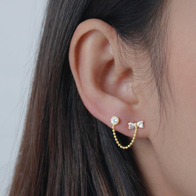 Unique Bow Style Dual Stud with CZ Stones STC-104