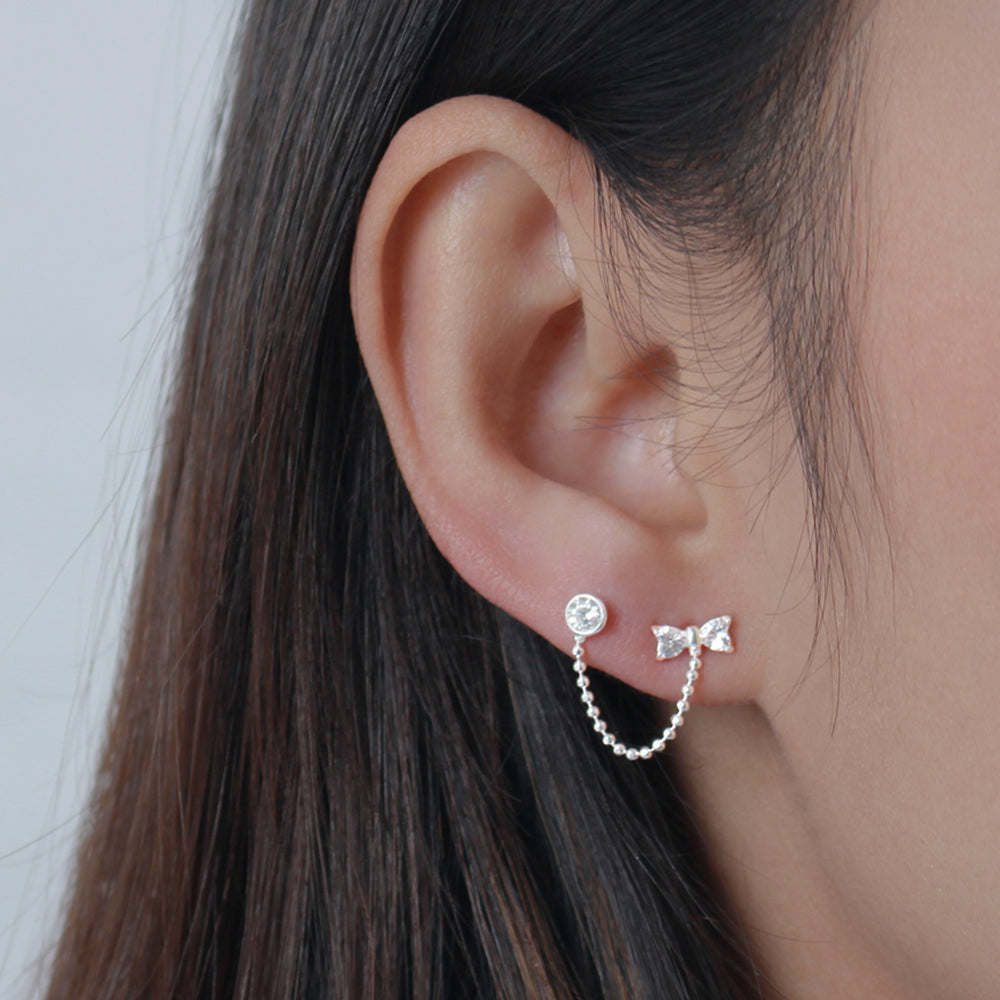 Unique Bow Style Dual Stud with CZ Stones STC-104