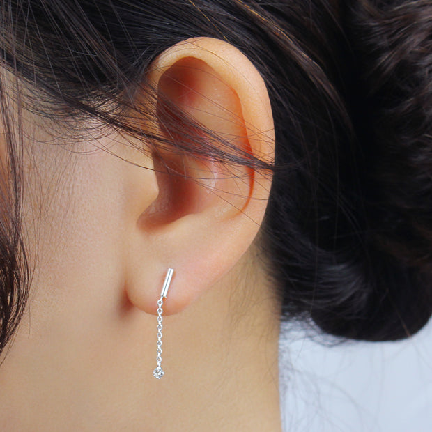 Minimalist Bar Earrings with Chain Dangle STC-2230