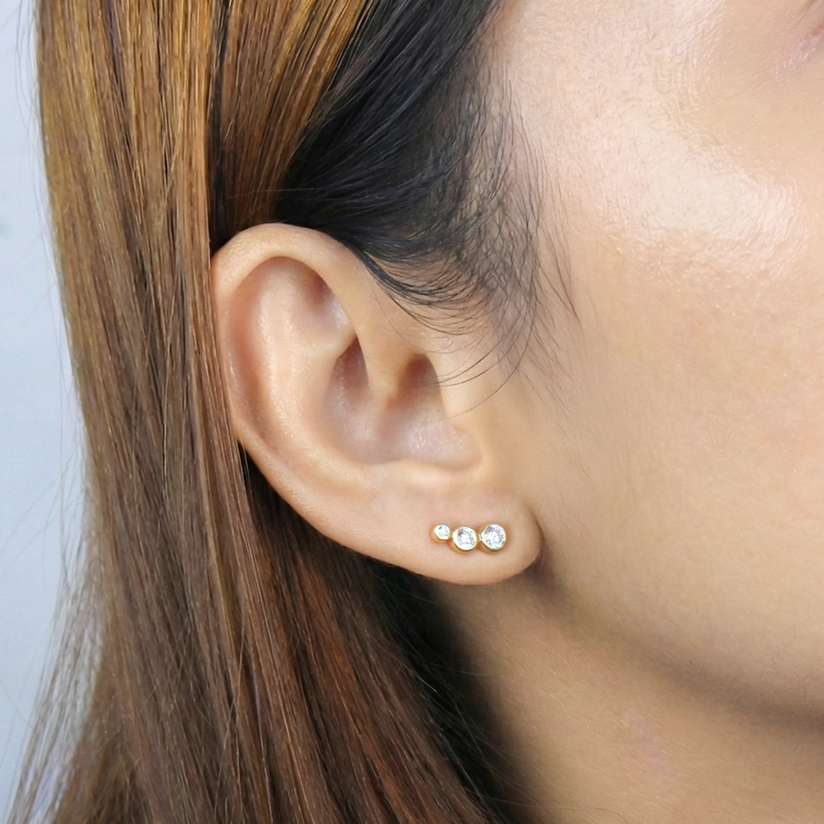 Triple Crystal Stud Earring STS-2397