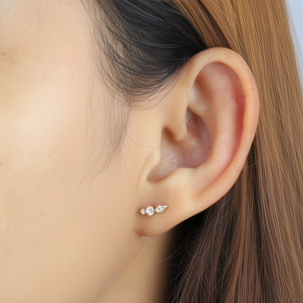 Triple Crystal Drop Stud Earrings STS-6547