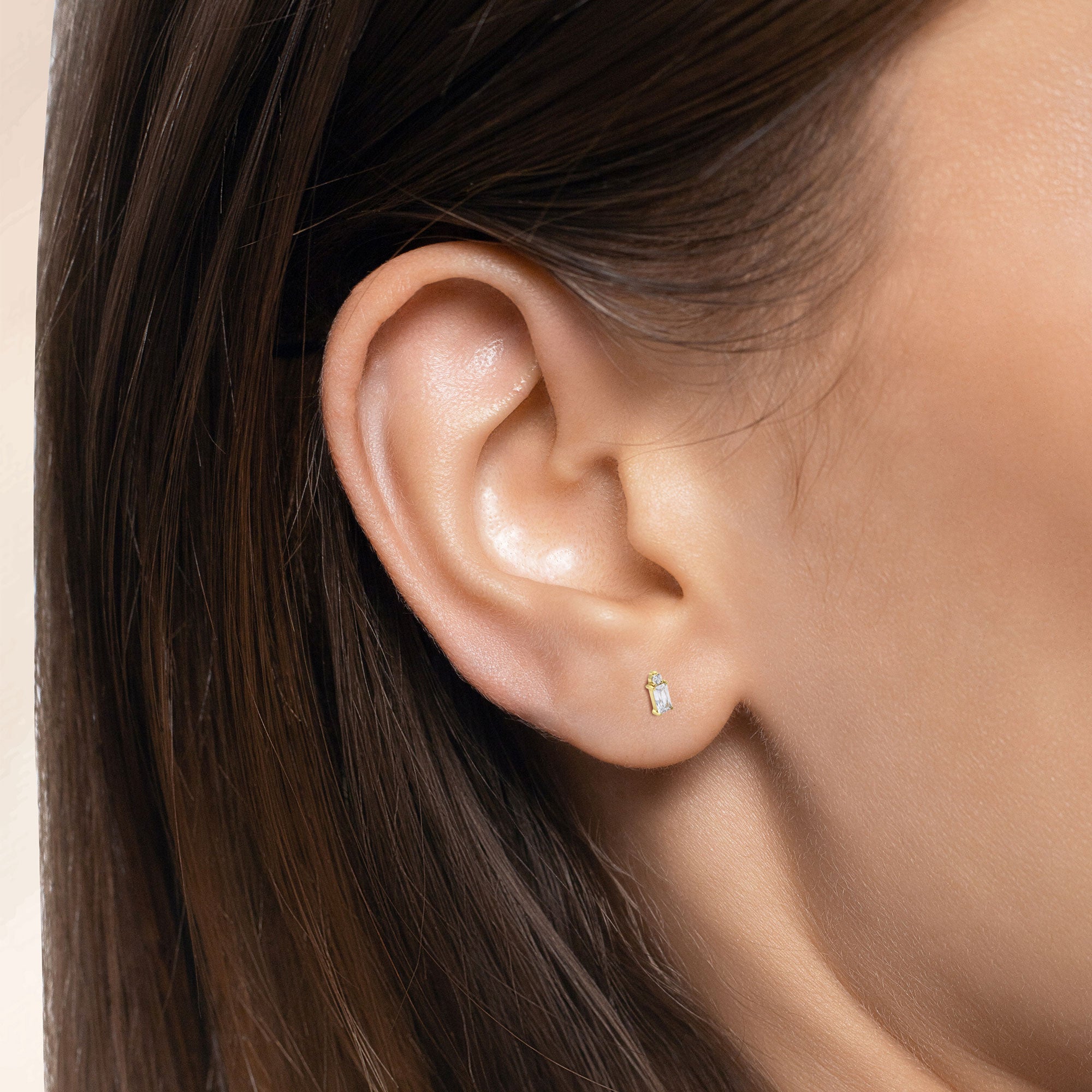 Baguette & Round CZ Stud Earring STS-6777