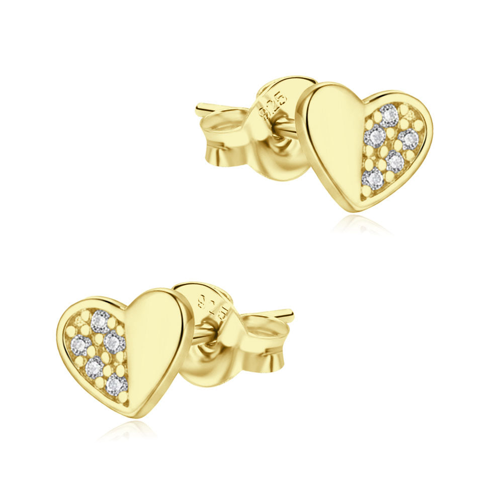 Two-Tone Heart CZ Stud Earring STS-7045
