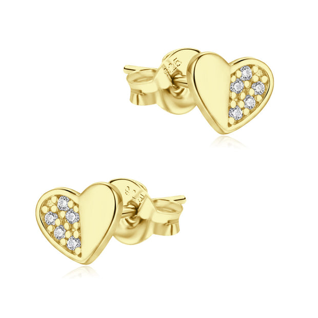 Two-Tone Heart CZ Stud Earring STS-7045
