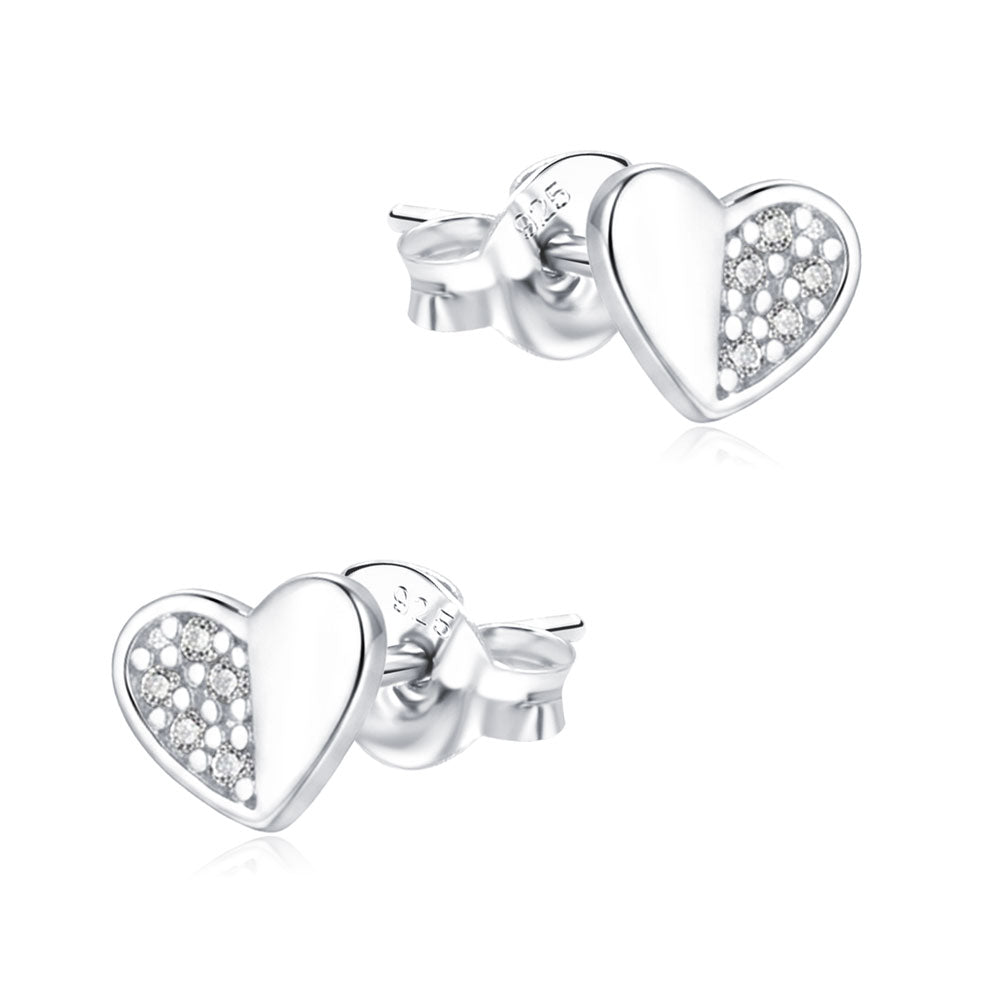 Two-Tone Heart CZ Stud Earring STS-7045