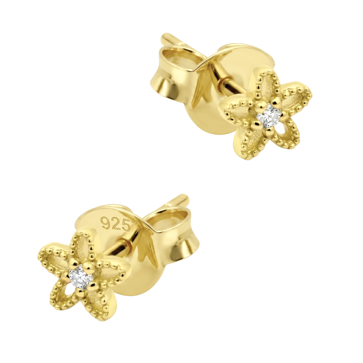 CZ Open Flower Milgrain Stud Earring STS-7217