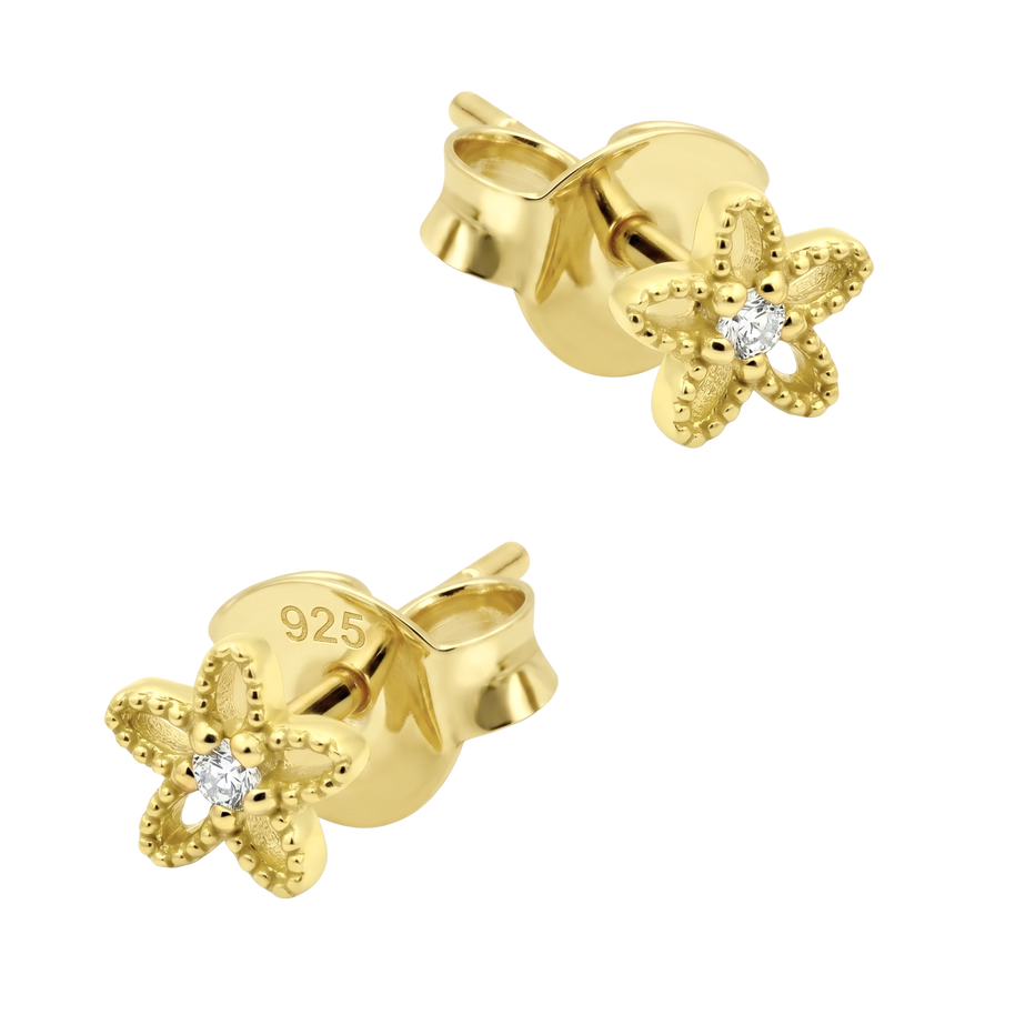CZ Open Flower Milgrain Stud Earring STS-7217