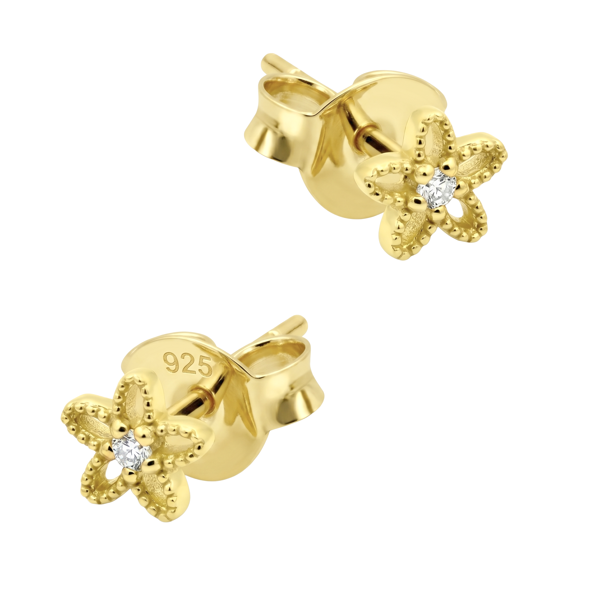 CZ Open Flower Milgrain Stud Earring STS-7217