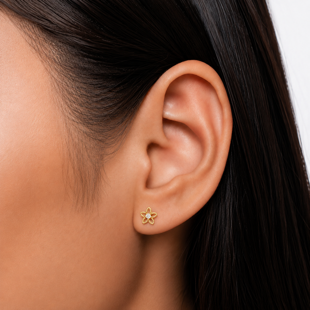 CZ Open Flower Milgrain Stud Earring STS-7217