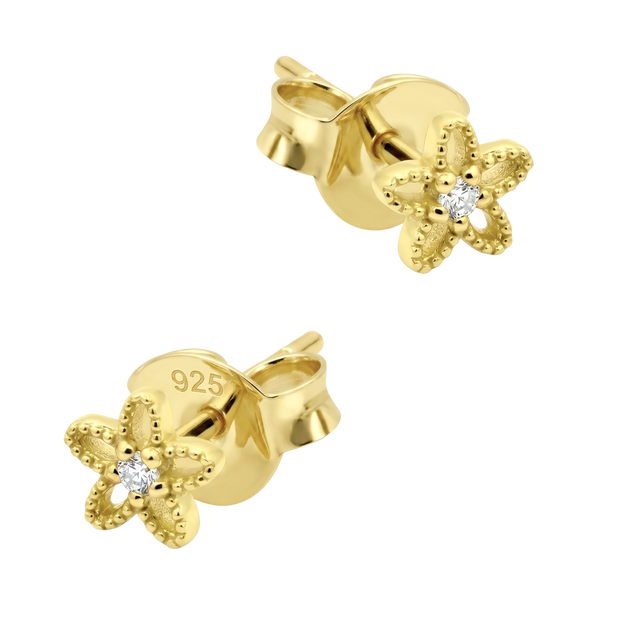 CZ Open Flower Milgrain Stud Earring STS-7217