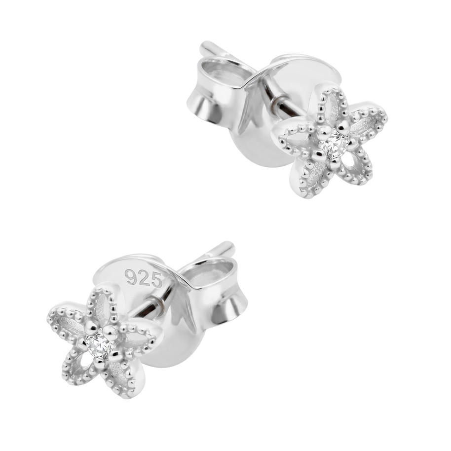 CZ Open Flower Milgrain Stud Earring STS-7217