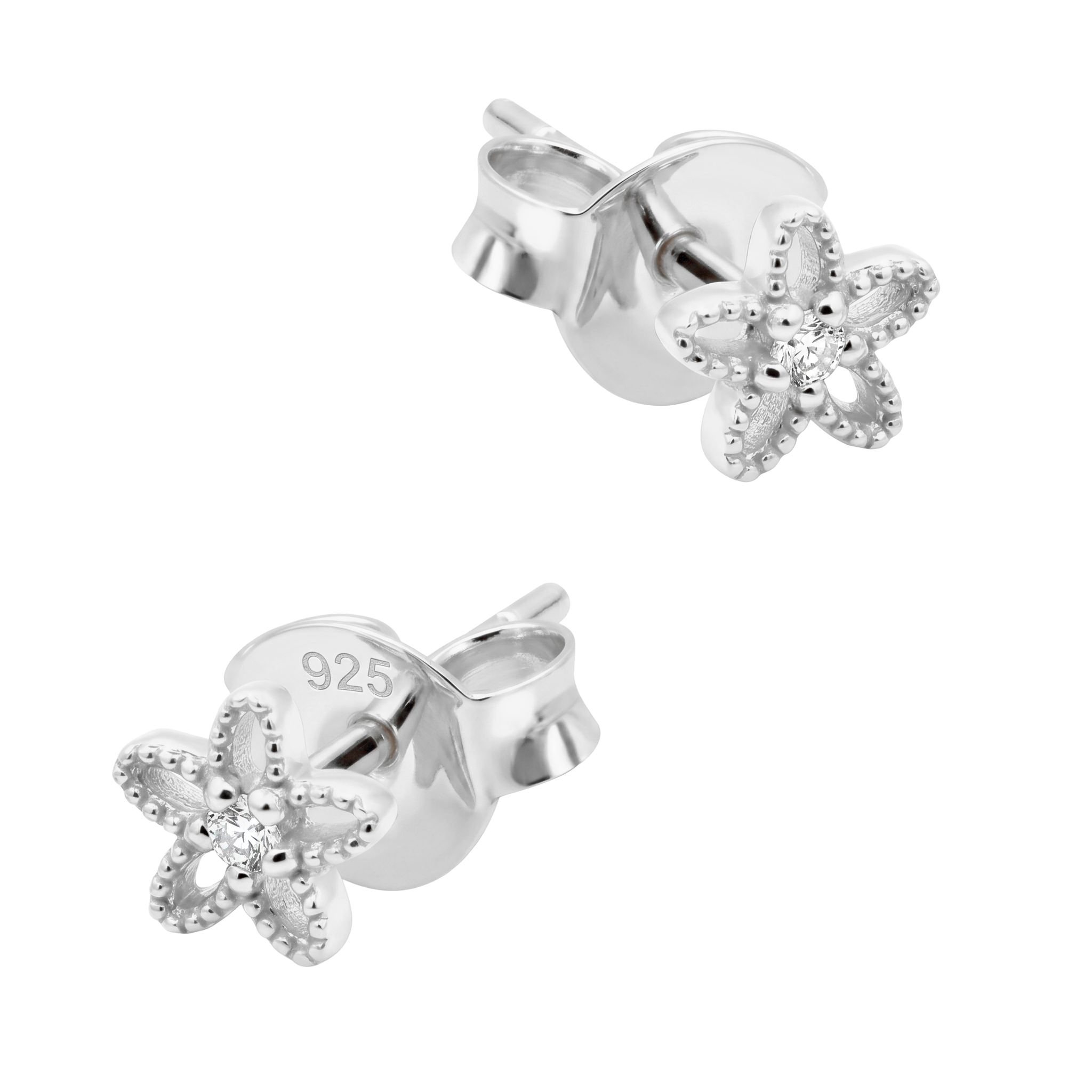 CZ Open Flower Milgrain Stud Earring STS-7217