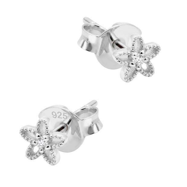 CZ Open Flower Milgrain Stud Earring STS-7217