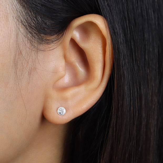 CZ Milgrain Bezel Stud Earring STS-7221