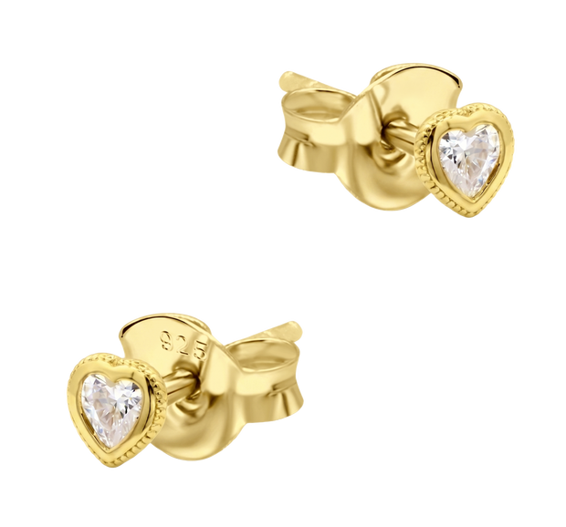 CZ Heart Milgrain Bezel Stud Earring STS-7222