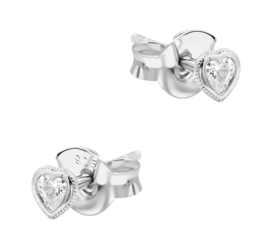 CZ Heart Milgrain Bezel Stud Earring STS-7222