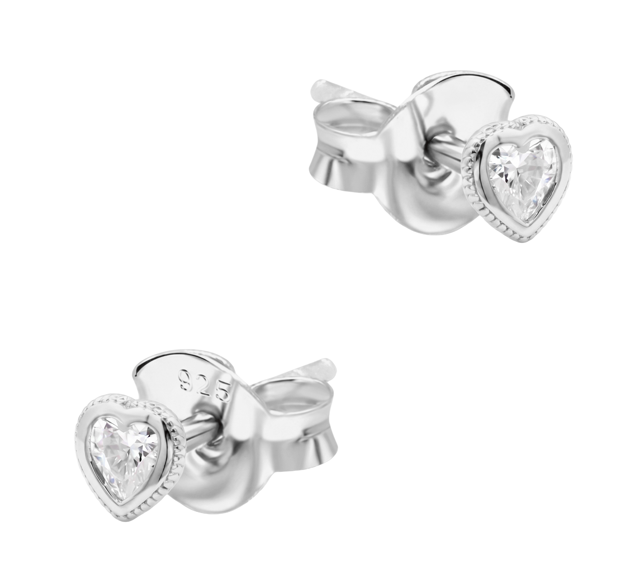 CZ Heart Milgrain Bezel Stud Earring STS-7222