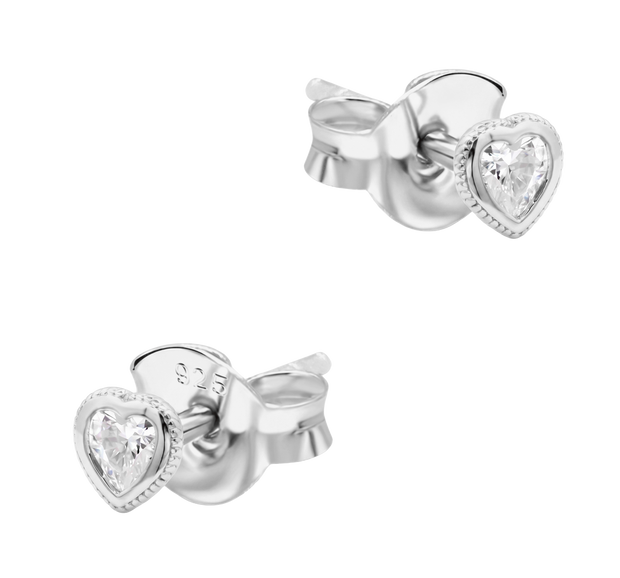 CZ Heart Milgrain Bezel Stud Earring STS-7222