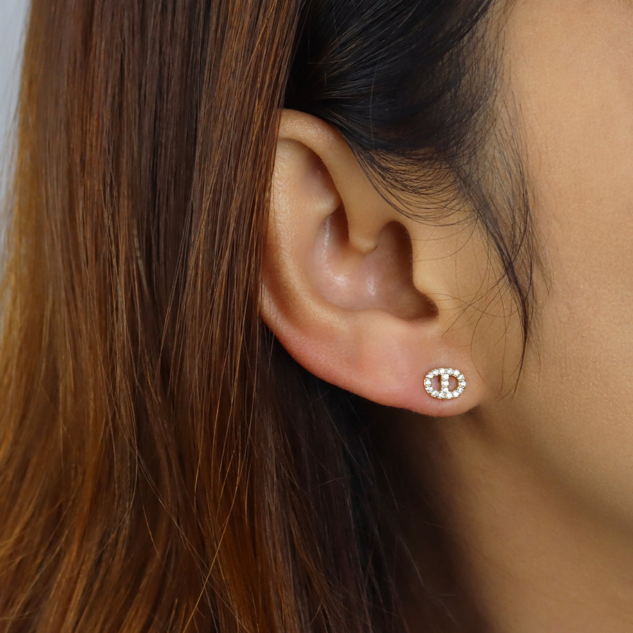 Pave Anchor Link Stud Earring STS-7248