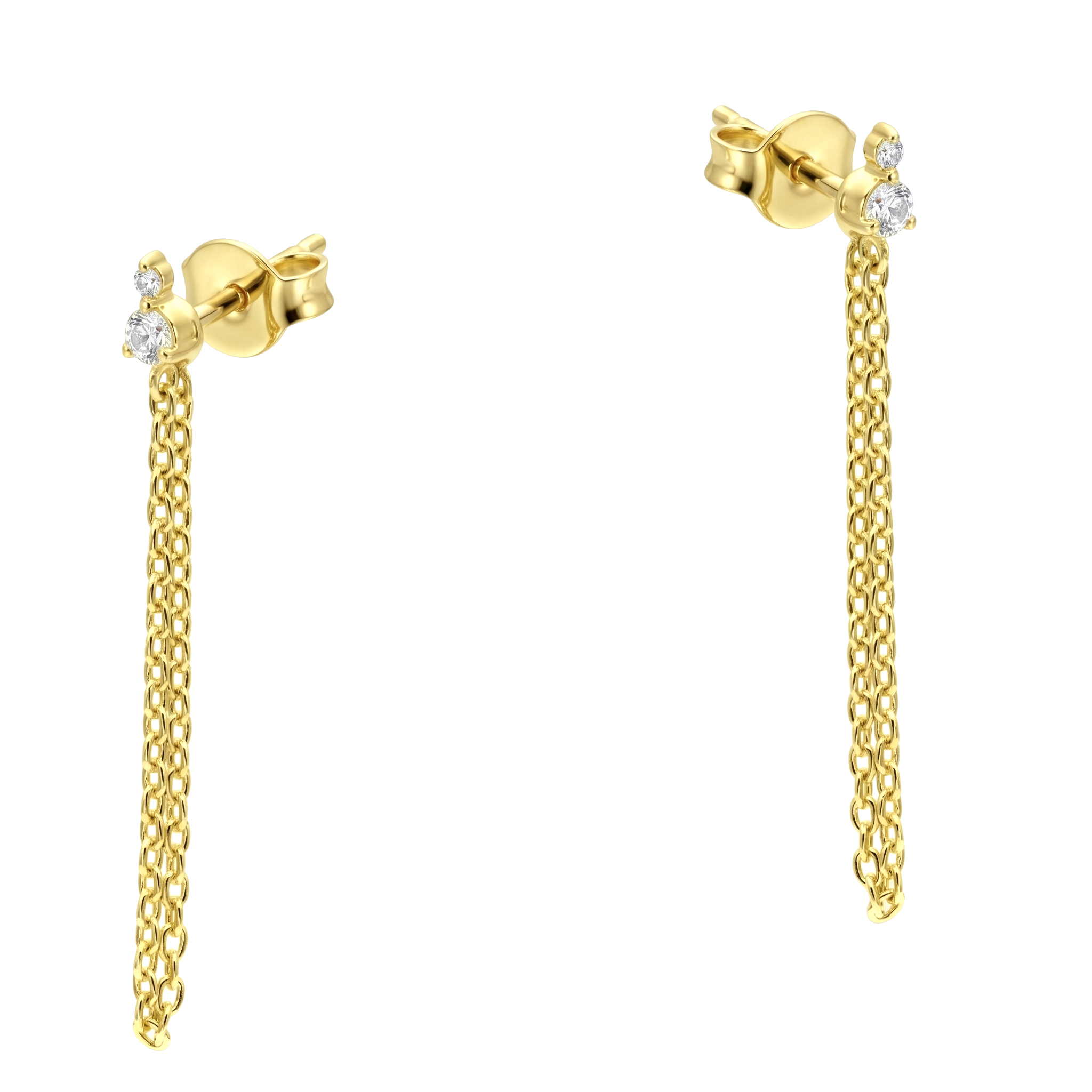 CZ Stud Double Chain Drop Earring STS-7260