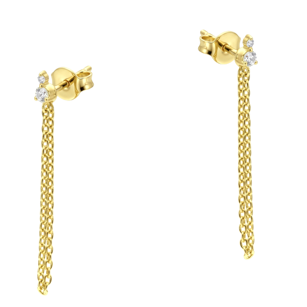 CZ Stud Double Chain Drop Earring STS-7260