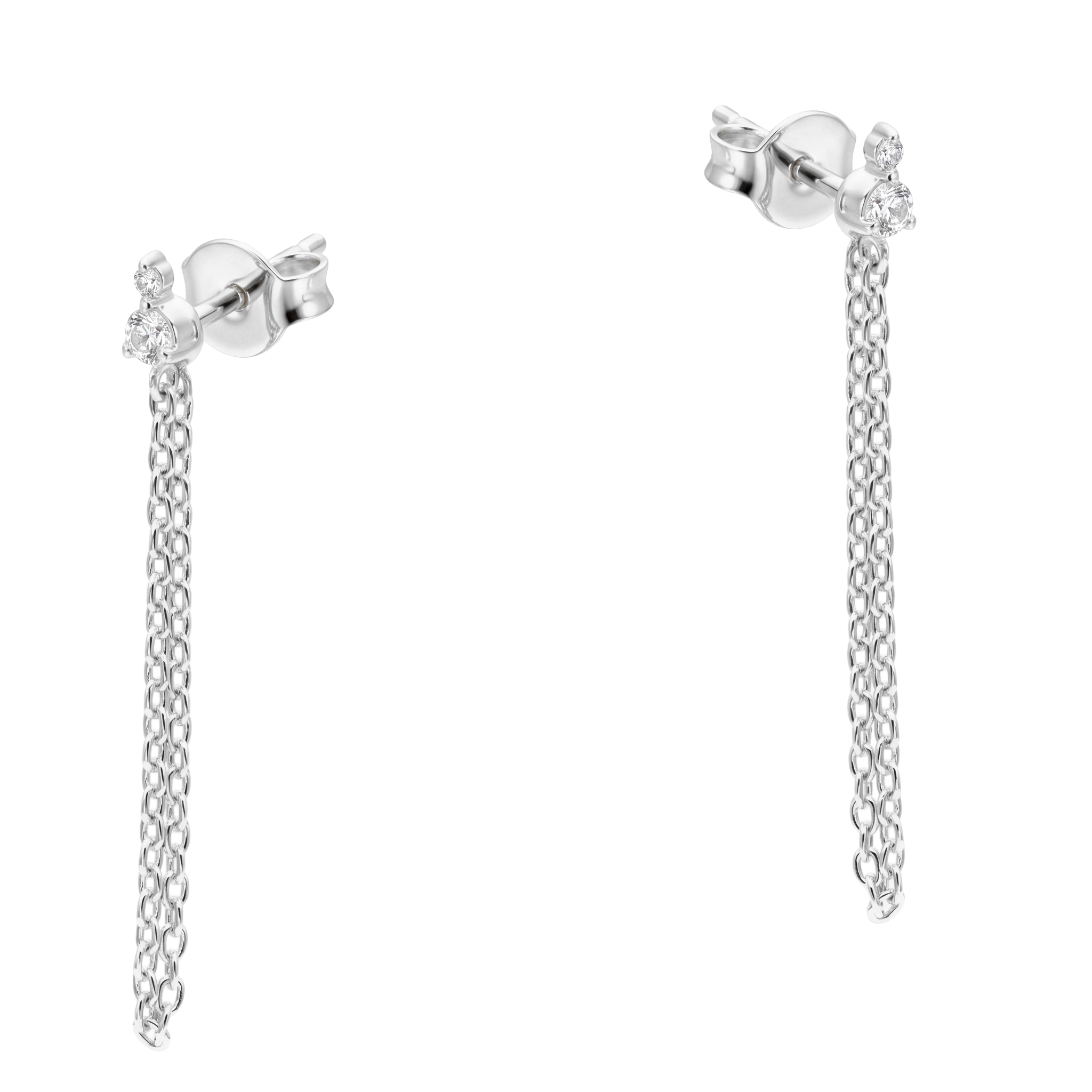 CZ Stud Double Chain Drop Earring STS-7260