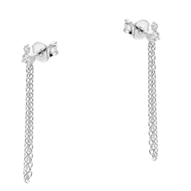 CZ Stud Double Chain Drop Earring STS-7260