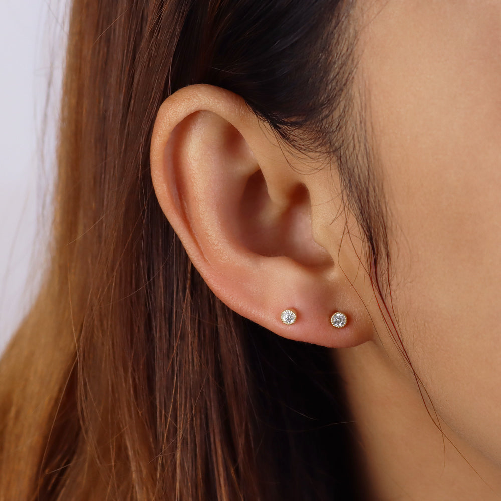 Elevated Milgrain Bezel CZ Stud Earring STS-7282