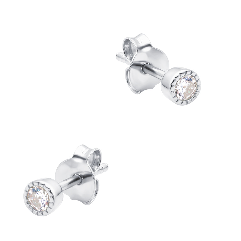 Elevated Milgrain Bezel CZ Stud Earring STS-7282