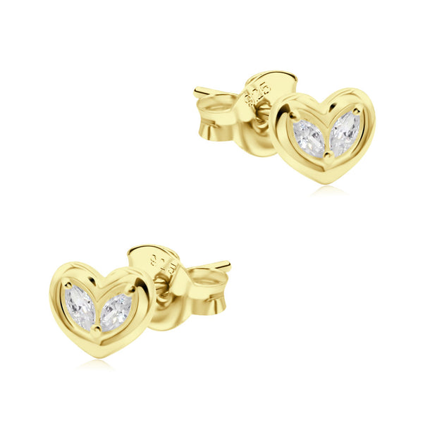 Double CZ Heart Shaped Stud Earring STS-7492