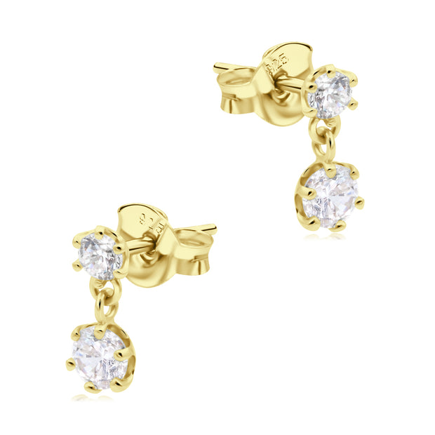 Double CZ Drop Stud Earring STS-7681