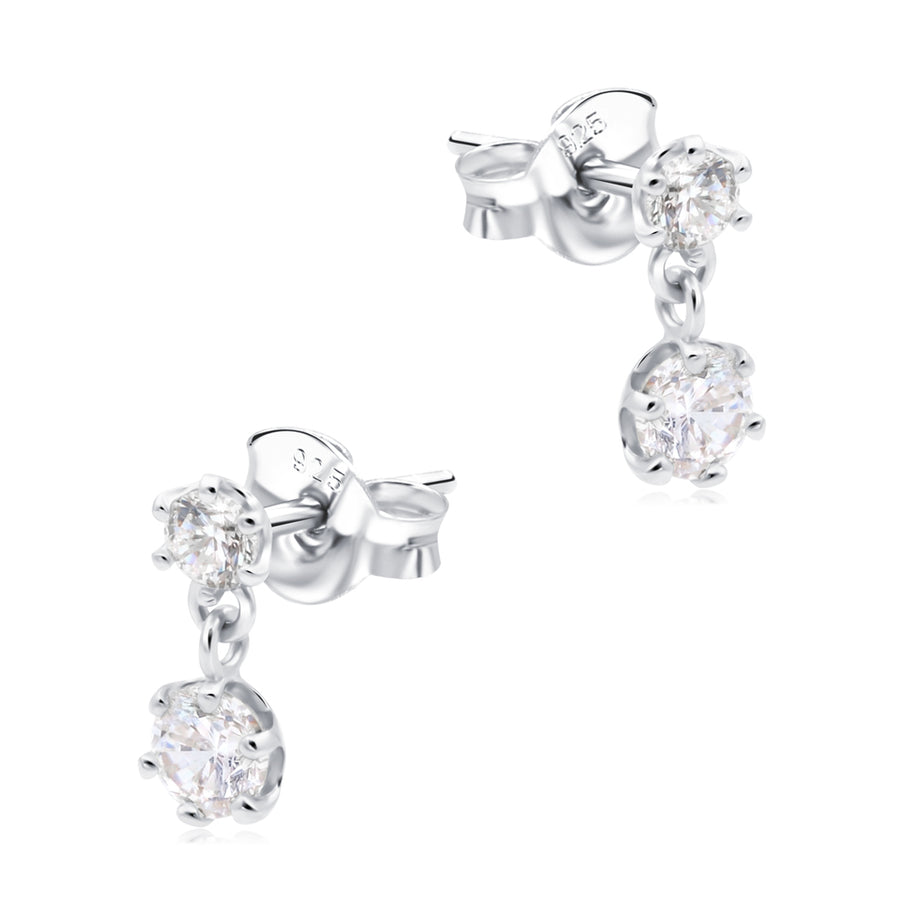 Double CZ Drop Stud Earring STS-7681
